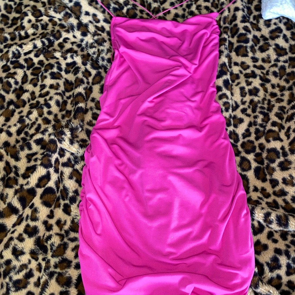 Amazon mini dress. Pretty pink color. Great for school dance or going out.